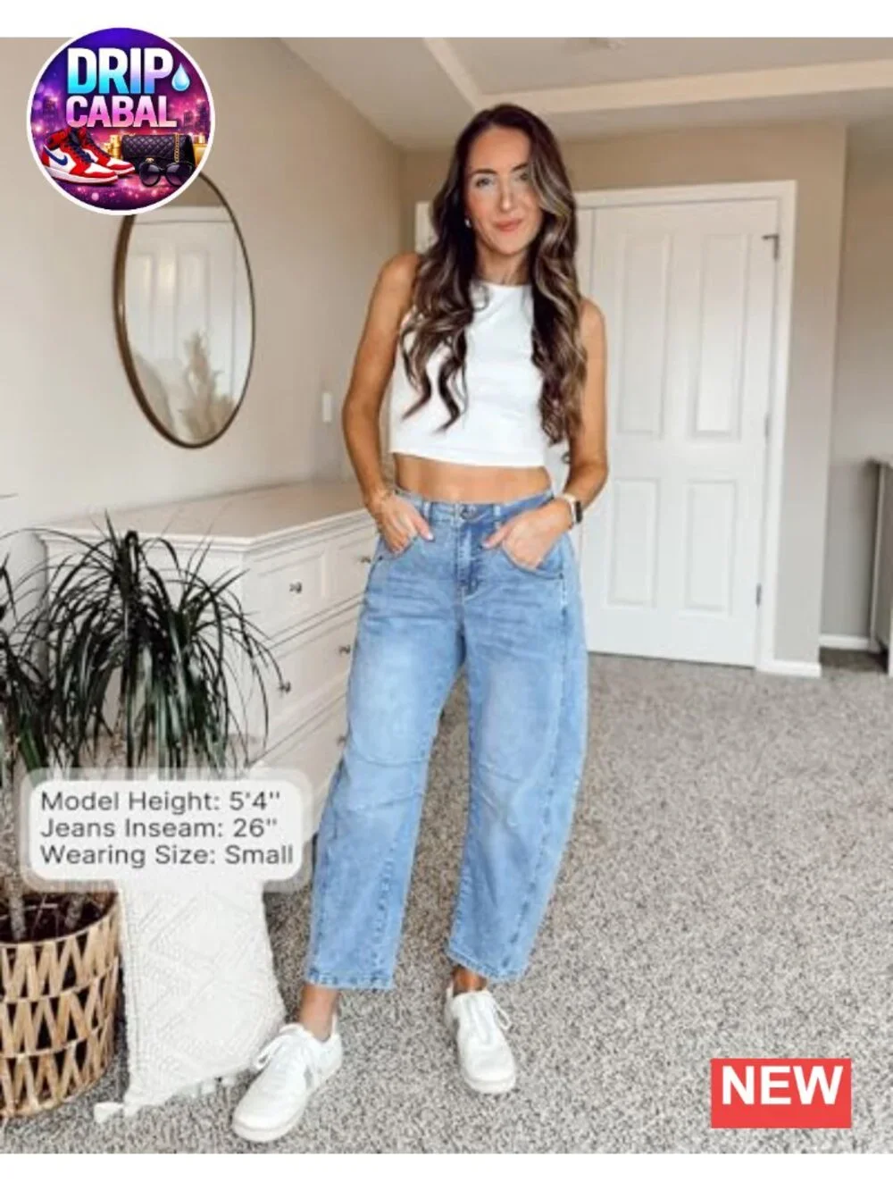 High Waist Baggy Cropped Stretch Denim Barrel Jeans Women 26